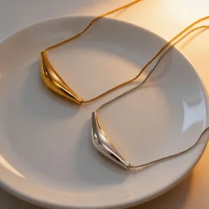 Elegant titanium steel geometric irregular curved tube necklace fashion accessories.