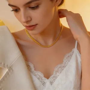 Exquisite titanium steel gold herringbone clavicle necklace for women detail close-up view.