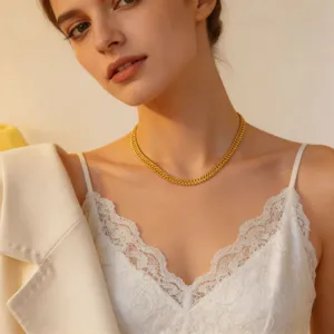 Gold titanium steel woven clavicle chain necklace detailed view, elegant and chic daily jewelry.