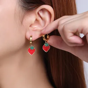 Cute strawberry drop earrings made of durable stainless steel, perfect for daily wear.