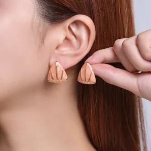Chic geometric triangle enamel earrings for women, trendy gold plated titanium steel stud jewelry.