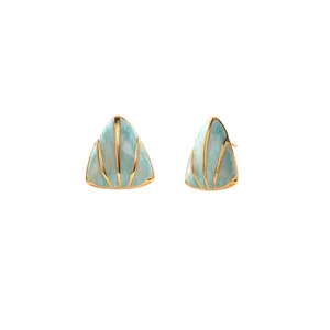 Creative turquoise enamel triangle stud earrings with gold rim for daily chic women jewelry