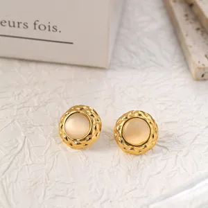 Stainless steel cat eye earrings 18k gold plated chic geometric stud jewelry for women