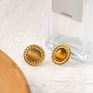 Stainless steel cat eye stud earrings with 18k gold plating fashion luxury jewelry for women
