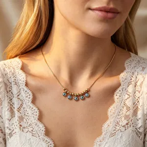 Gold evil eye pendant necklace elegant clavicle chain minimalist daily jewelry accessory