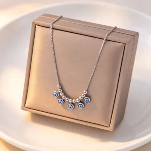 Stainless steel evil eye pendant necklace minimalist design elegant jewelry accessory display