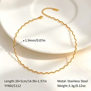 Gold plated wavy chain stainless steel necklace dainty minimalist choker jewelry for women
