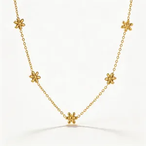 Gold plated titanium steel daisy flower chain necklace, elegant influencer style daily jewelry.