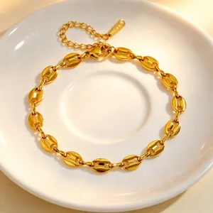 Minimalist gold titanium steel coffee bean chain necklace, elegant and versatile women jewelry.