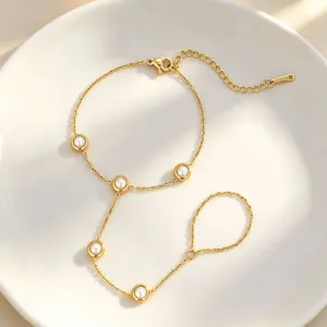 Elegant Gold Pearl Slave Bracelet Beaded Finger Hand Chain Minimalist Chic Jewelry Gift