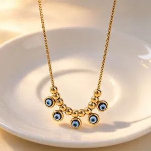 Gold stainless steel evil eye pendant necklace minimalist daily versatile chic jewelry