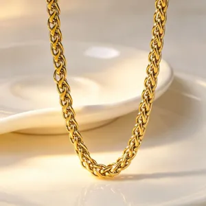 Exquisite gold-plated braided chain necklace, elegant and durable jewelry detail view.