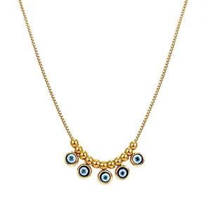 Gold Evil Eye Necklace Stainless Steel Box Chain Pendant Jewelry Daily Casual Simple Chic