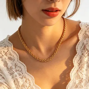 Trendy 18K Gold Plated Stainless Steel Chunky Twist Chain Necklace Fashion Jewelry