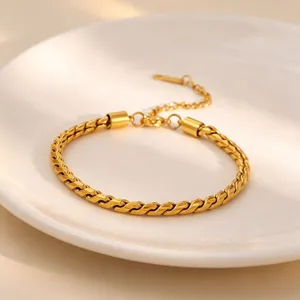 18K Gold Plated Twist Chain Bracelet Stainless Steel Minimalist Daily Jewelry Gift For Her