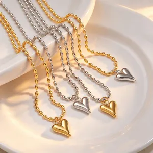 Titanium Steel Heart Pendant Necklace Two-Tone Gold Silver Rice Bead Chain For Women Luxurious Minimalist Clavicle Necklace Fashion Jewelry