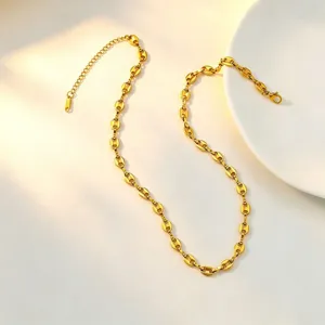 Gold-plated titanium steel coffee bean chain necklace, elegant minimalist jewelry.