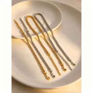 Detailed view of fashionable titanium steel twisted chain jewelry set, gold silver.