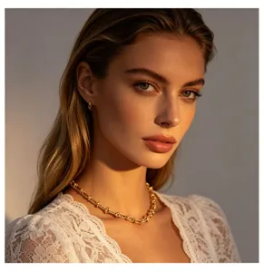 Élégante chaîne à maillons plaquée or 18k pour femmes, collier tendance en acier inox.