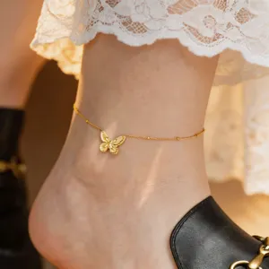 Gold butterfly anklet titanium steel summer beach jewelry cute foot chain accessories for women
