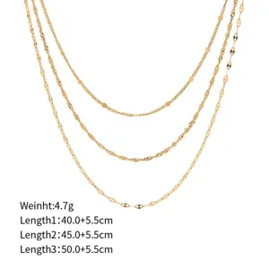 Collier superposé à trois couches en or minimaliste pour femmes, élégante chaîne de clavicule.