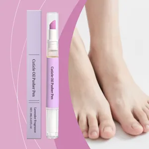 Portable nail cuticle oil pen with lavender fragrance, detail view of cosmetic care pen.