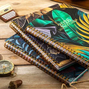 2026 monthly planner notebook with floral tropical leaf cover, spiral bound daily work organizer