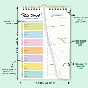 Ins style weekly meal planner notebook daily schedule pad with grocery list and coil binding