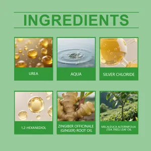 Image de détail des ingrédients de soin des ongles avec formule nourrissante urée et tea tree.