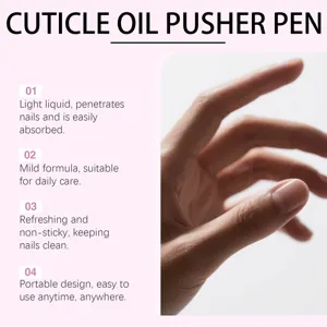 Detail view of cuticle oil pusher pen, lightweight texture for daily nail care and moisture.