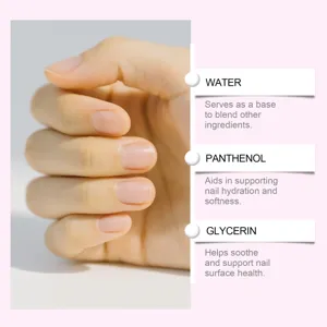 Detailed view of nail cuticle care pen ingredients, showing water, panthenol, and glycerin.