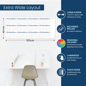 Extra large undated wall calendar 100x42cm erasable planner with thick paper and roll delivery