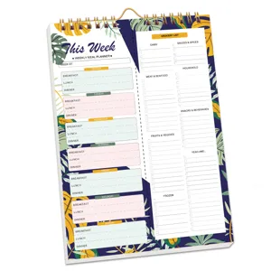 Weekly meal planner notepad with grocery list, A5 spiral tear-off daily schedule pad.