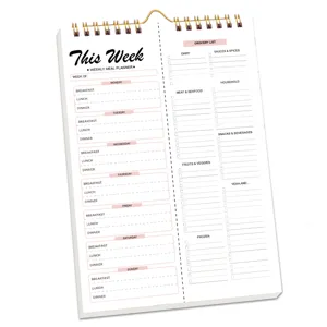 A5 spiral weekly meal planner notebook with tear-off pages, lifestyle self-discipline schedule.