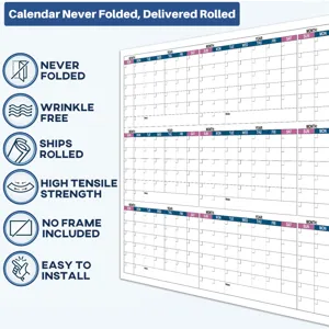 Large undated wall calendar planner dry erase wall sticker with rolling delivery style.