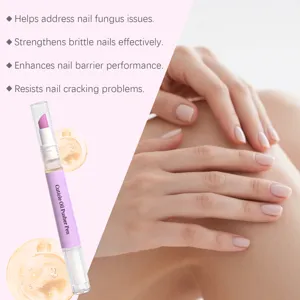Portable cuticle oil pusher pen for nail care, moisturizing and nourishing brittle nails.