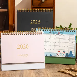 Detail view of 2026 minimalist desk calendar with spiral binding and elegant Morandi color design.
