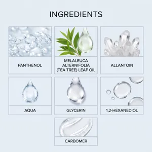 Gedetailleerde ingrediënteninfographic met actieve cosmetische componenten zoals panthenol.