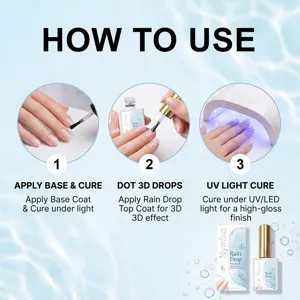 Nymixa 3D rain drop nail top coat gel for professional manicure art design and shiny finish.
