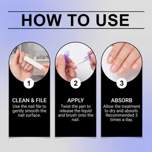 Nail care pen usage detail step guide, professional manicure tool instruction graphic display.