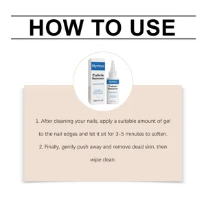 Detailed view of Nymixa cuticle remover bottle and box with step-by-step usage instructions.