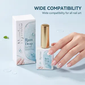 Nymixa rain drop top coat gel detail showcasing smooth glossy finish and flawless nail art.