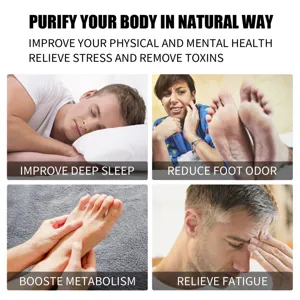 Detail view of foot patch benefits, improving deep sleep, reducing foot odor and fatigue.