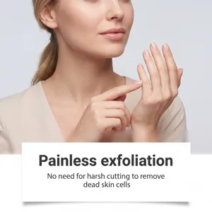 Professional hand cuticle care detail view showing gentle exfoliation and smooth nail results.