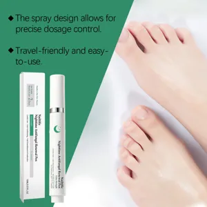 Detail view of the nighttime nail care pen and packaging box with clean foot care presentation.