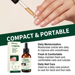 Close-up view of nail care serum dropper bottle and box for daily nail cuticle care.