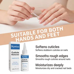 Detailed close-up showing cuticle remover liquid and soft hands application in daily routine.