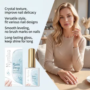 Nymixa nail top coat detail showing crystal texture, smooth leveling and long lasting gloss.