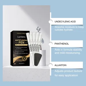 Laniska antifungal nail care pen detail, active ingredients for smooth and glossy nail surface.