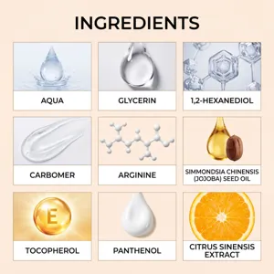 Cuticle oil ingredients detail infographic showing natural botanical extracts and active components.